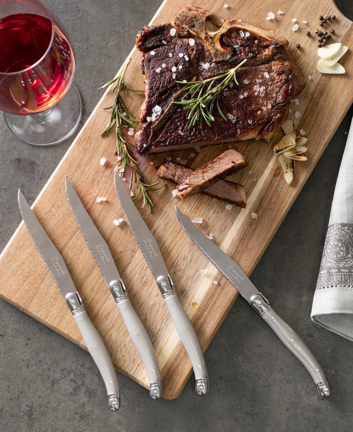 French Home Set Of 4 Laguiole Steak Knives In Pewter