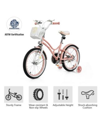18 Inch Kids Adjustable Bike with Training Wheels - Pink