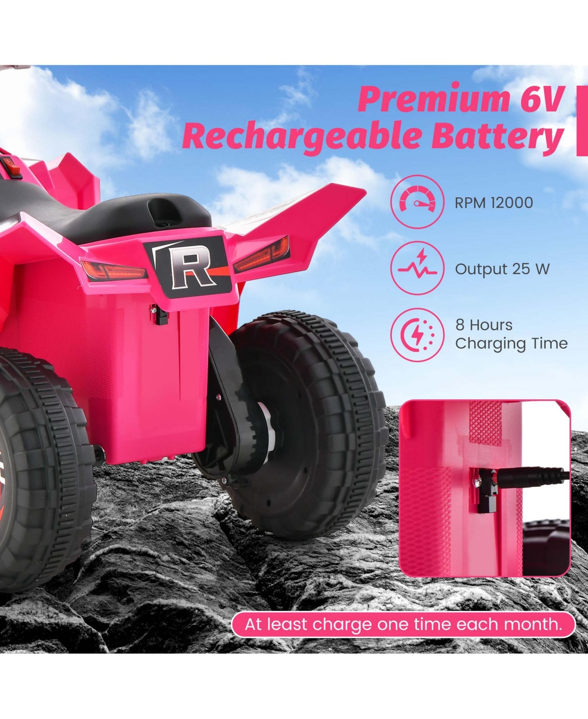 Costway Kids Ride on Atv 4 Wheeler Quad Toy Car 6V Battery Powered Motorized Toy