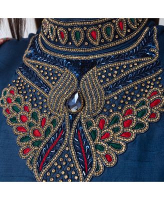 Women's Blue Anarkali Suit with Hand Embroidery on the Torso and Patola Print on the Hem