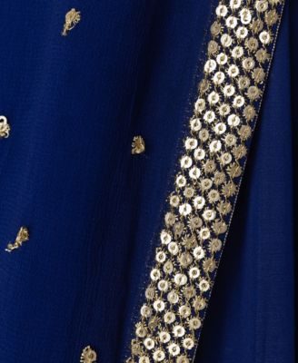 Women's Royal Blue Lehenga Choli with Gold Trim