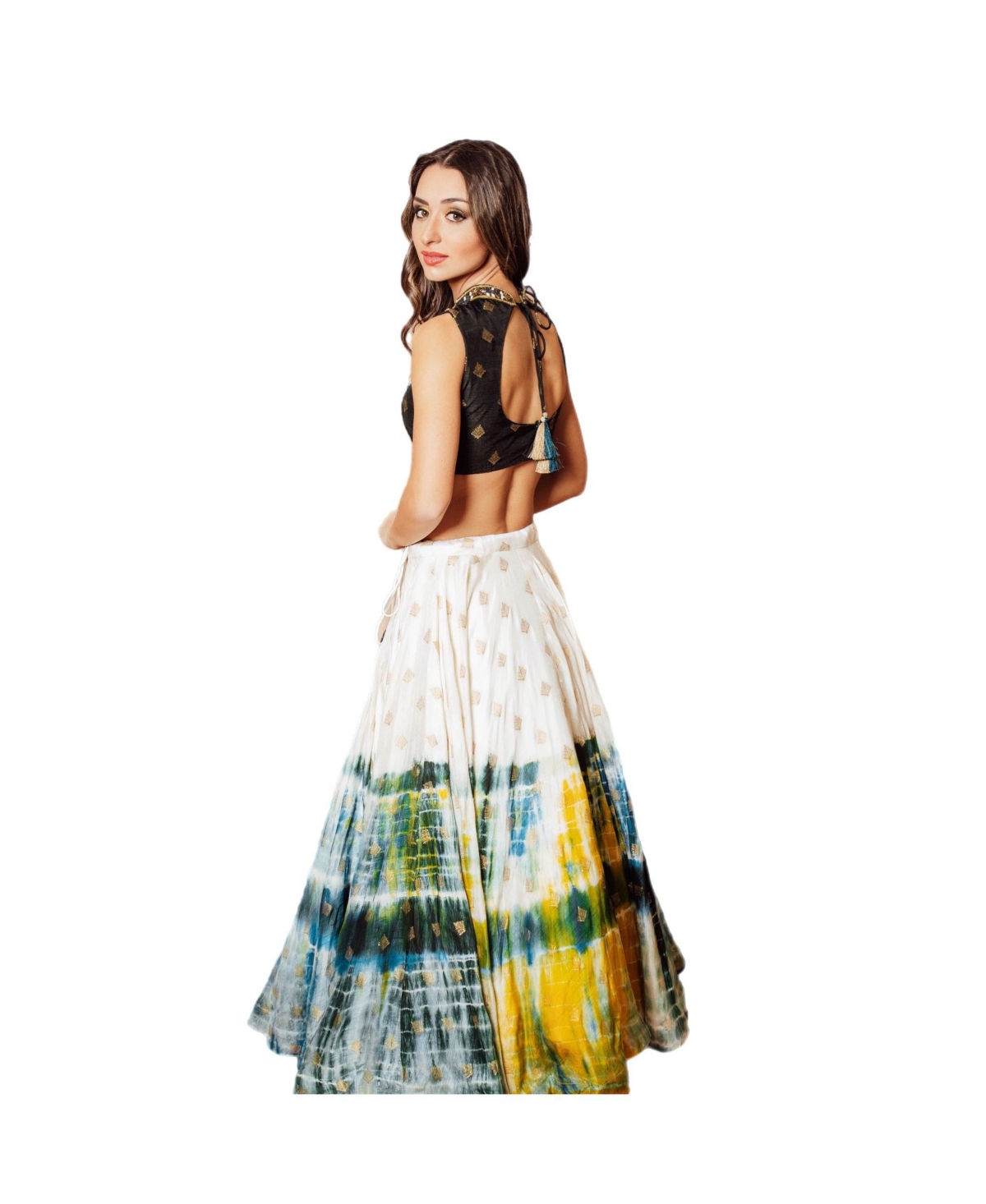 Raas Women's Tie-Dye Lehenga with Zardosi and Bead Embellished Blouse Banarasi Dupatta
