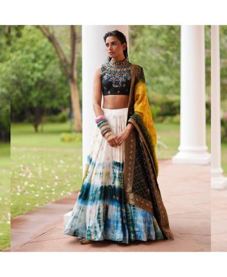 Women's Tie-Dye Lehenga with Zardosi and Bead Embellished Blouse and Banarasi Dupatta