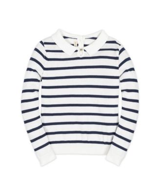 Girls Organic French Collared Keyhole Long Sleeve Sweater