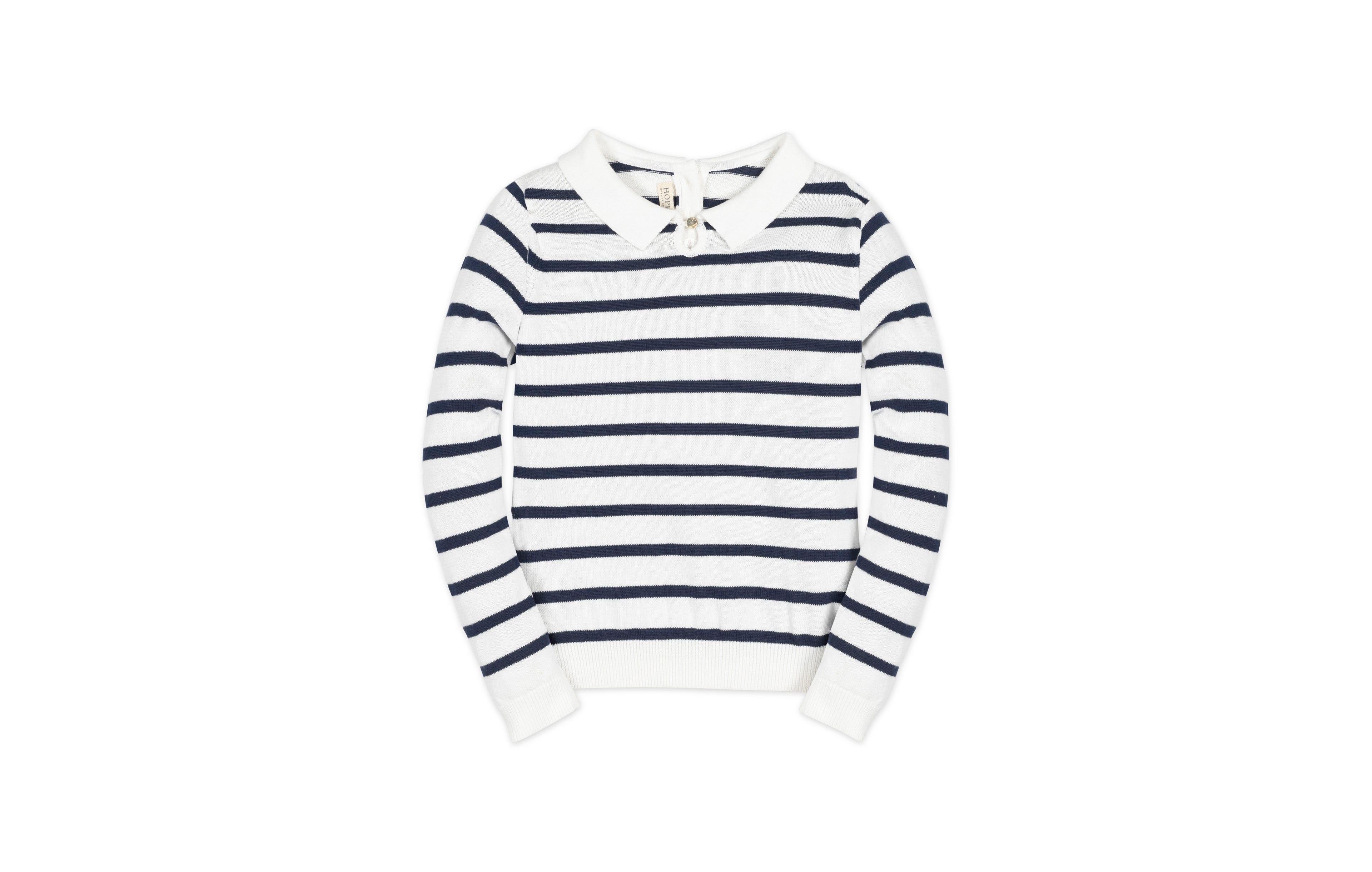 Hope & Henry Girls Organic French Collared Keyhole Long Sleeve Sweater