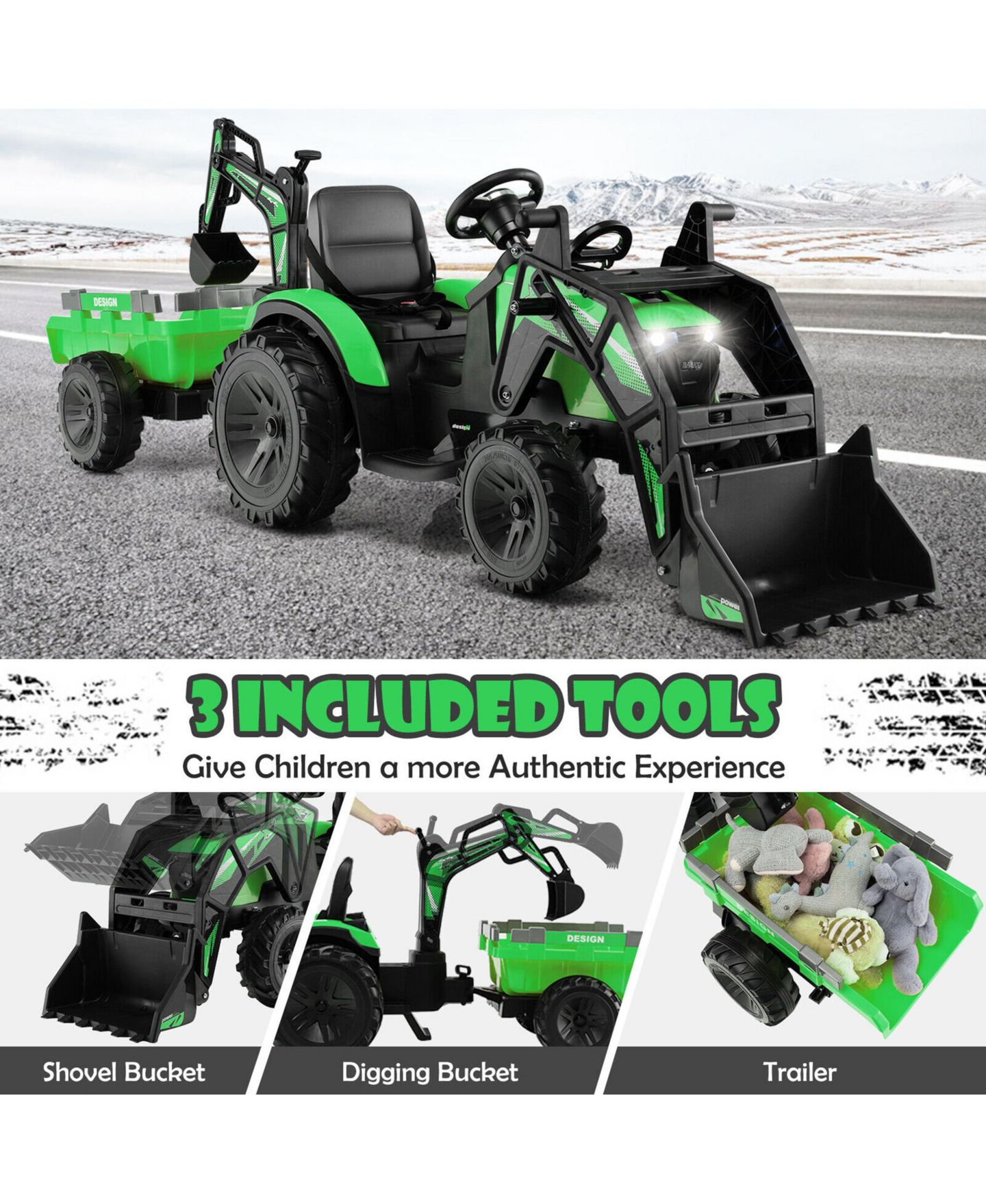 Детская игрушка Gymax 3-in-1 12V Electric Ride-On Excavator, 66 lbs Capacity, от 3 лет, цвет: Чёрный, вариант 1 — фото 5