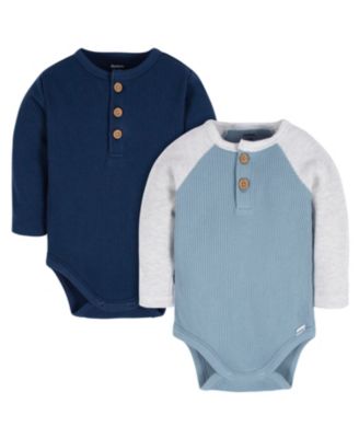 Baby Boys Long Sleeve Henley Style Onesies Bodysuits, 2-pack