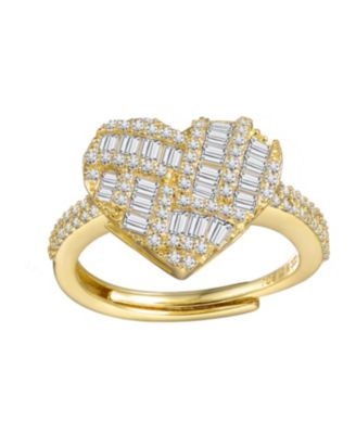 Sterling Silver 14k Gold Plated Cubic Zirconia Puffed Heart Ring