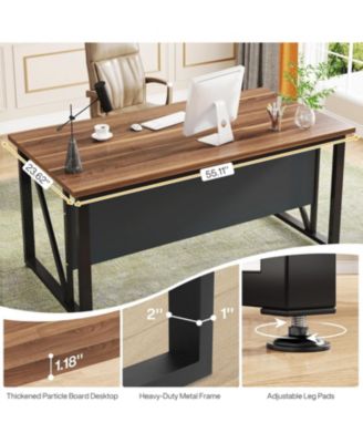 55 inches Simple Computer Desk,Home Office Desk Writing Table for Workstation,Dark Walnut + Steel Leg,Cabinet not Included