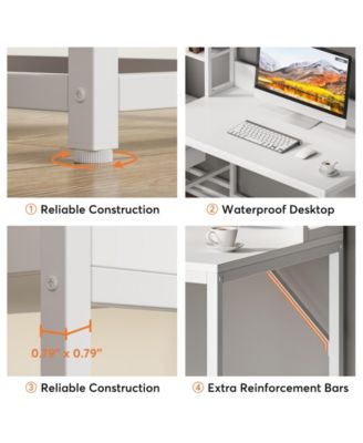 55 Inch Computer Desk with 2 Drawers and Storage Shelves, Rustic Office Desk with Hutch, Study Writing Gaming Table Laptop Workstation