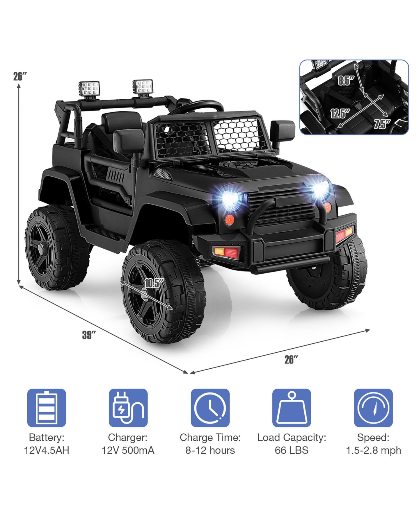 Детская игрушка Gymax 12V Kids Ride On Truck with Electric Remote Control, 39"L x 26"W x 26"H, 66 lbs. Capacity, Ages 3-7, цвет: Чёрный, вариант 1 — фото 6