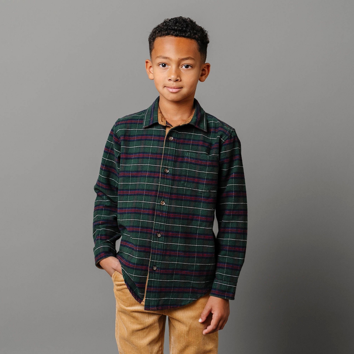 Hope & Henry Boys Organic Long Sleeve Flannel Shirt with Suede Detail