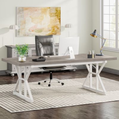 6FT Conference Table, 70.86 L x 31.49 W x 29.52 H Inches Rectangle Meeting Room Table, Rustic Wood Seminar Table Executive Desk