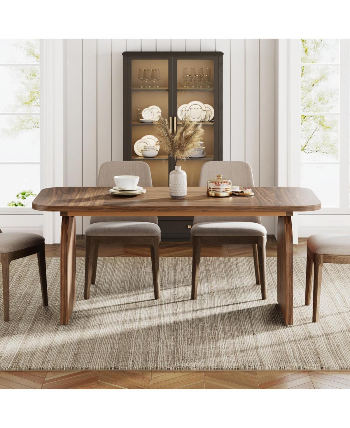 Tribesigns 63-Inch Rectangular Dining Table for 4 Person, Farmhouse Kitchen Dinner Table with Wood Laminated Board Tabletop for Dining Room, Kitchen