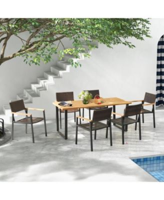 6-Person Acacia Wood Outdoor Dining Table with 2 Inch Umbrella Hole