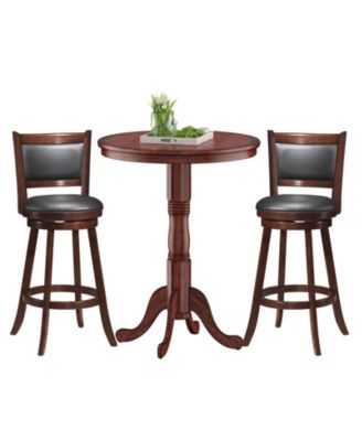 42 Inch Wooden Round Pub Pedestal Side Table with Chessboard