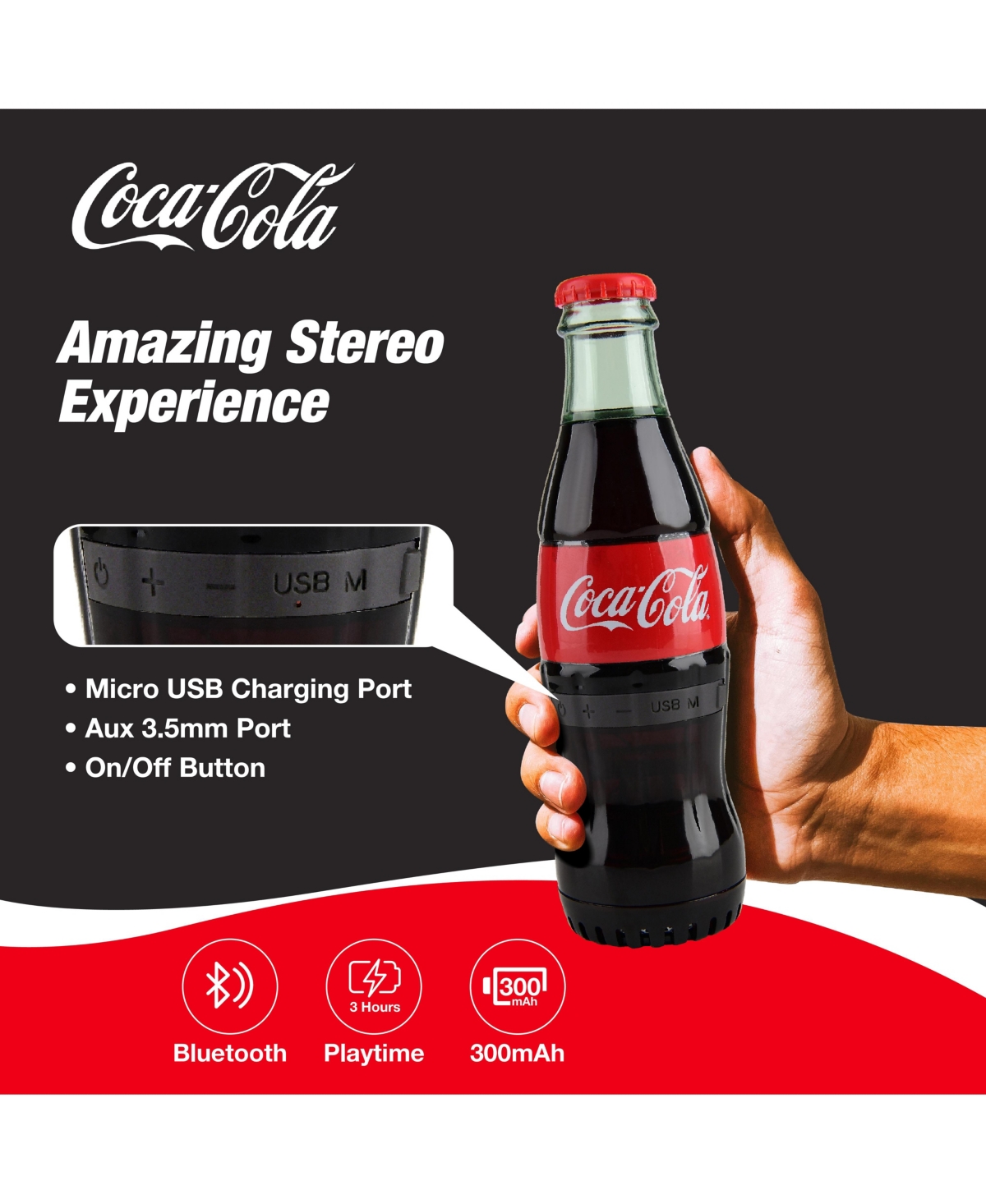 Coca-Cola Bluetooth Bottle Shaped Speaker with Acrylic Case - Coca-cola