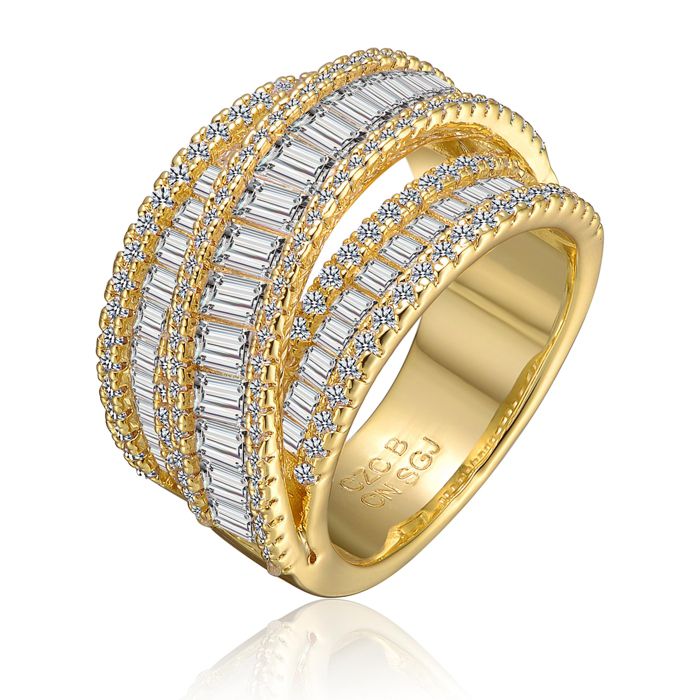 Genevive Radiant Sterling Silver Crossover Multi-Row CZ Statement Ring