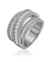 Genevive Sterling Silver Cubic Zirconia Crossover Channel Ring - Silver