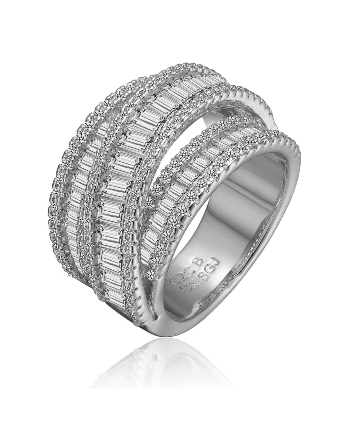 Sterling Silver Cubic Zirconia Crossover Channel Ring - Silver