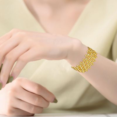 14k Gold Plated Wide Medallion Mesh Link Bracelet