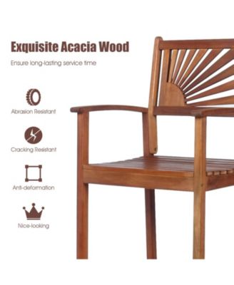 2 Pieces Outdoor Acacia Wood Bar Chairs with Sunflower Backrest and Armrests
