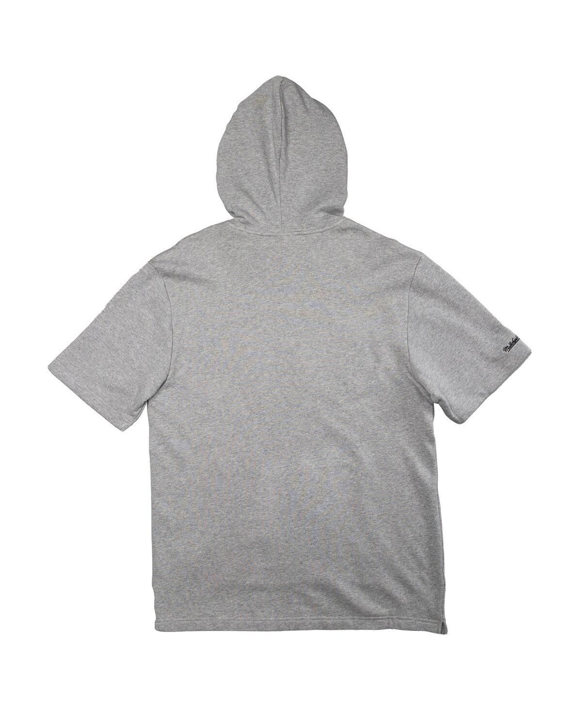 Mitchell & Ness Men'sToronto Raptors Striped Logo Short Sleeve Pullover Hoodie - Heather Gray
