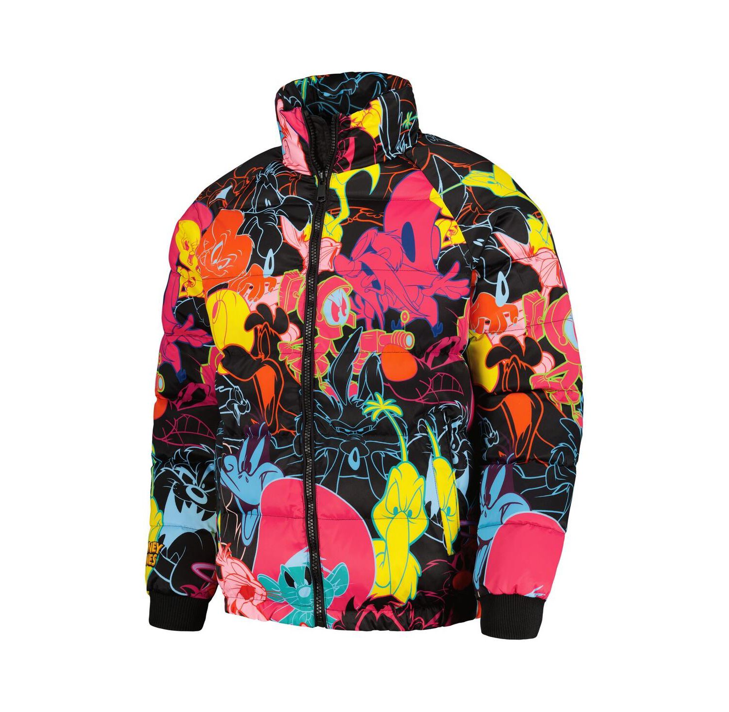 Men's Black Looney Tunes Bugs Bunny Raglan Full-Zip Puffer Jacket