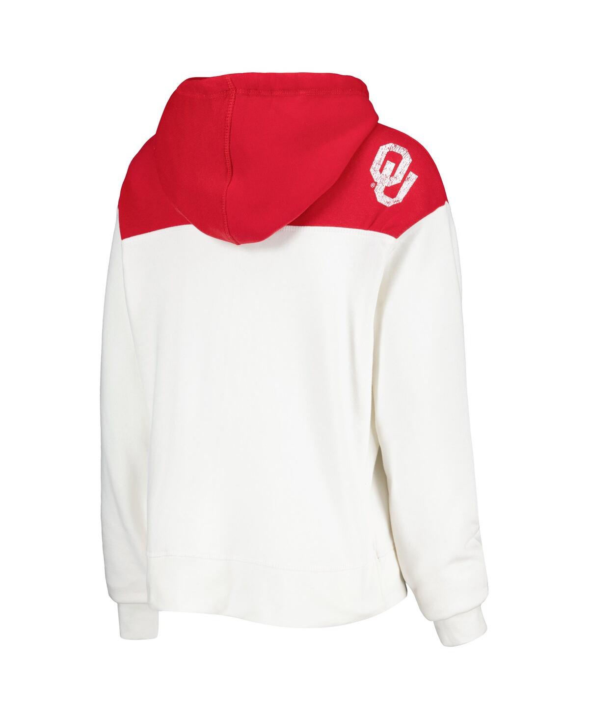 PRESSBOX WOMEN'S WHITE/CRIMSON OKLAHOMA SOONERS CHICAGO 2-HIT YOKE PULLOVER HOODIE 