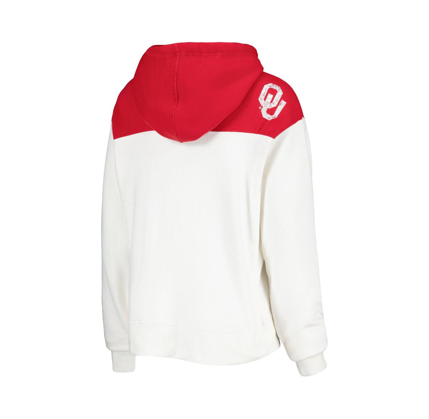 Women's White/Crimson Oklahoma Sooners Chicago 2-Hit Yoke Pullover Hoodie
