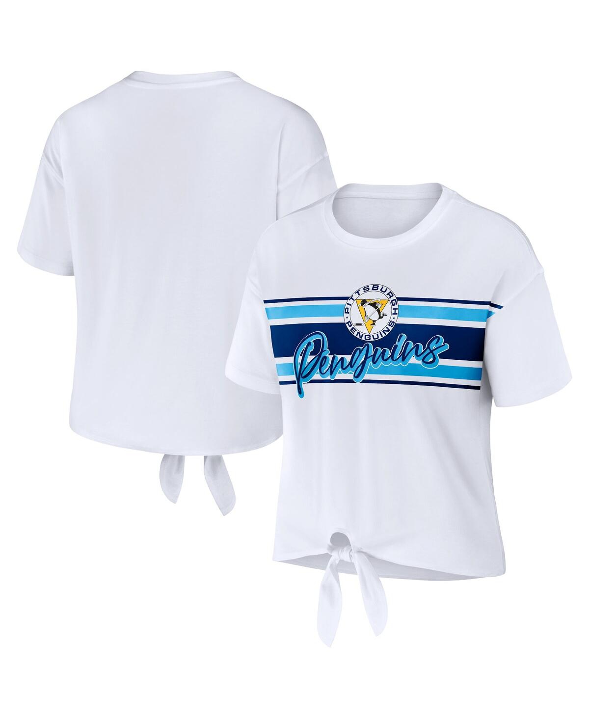 Wear by Erin Andrews Women's White Pittsburgh Penguins Front Knot T-Shirt