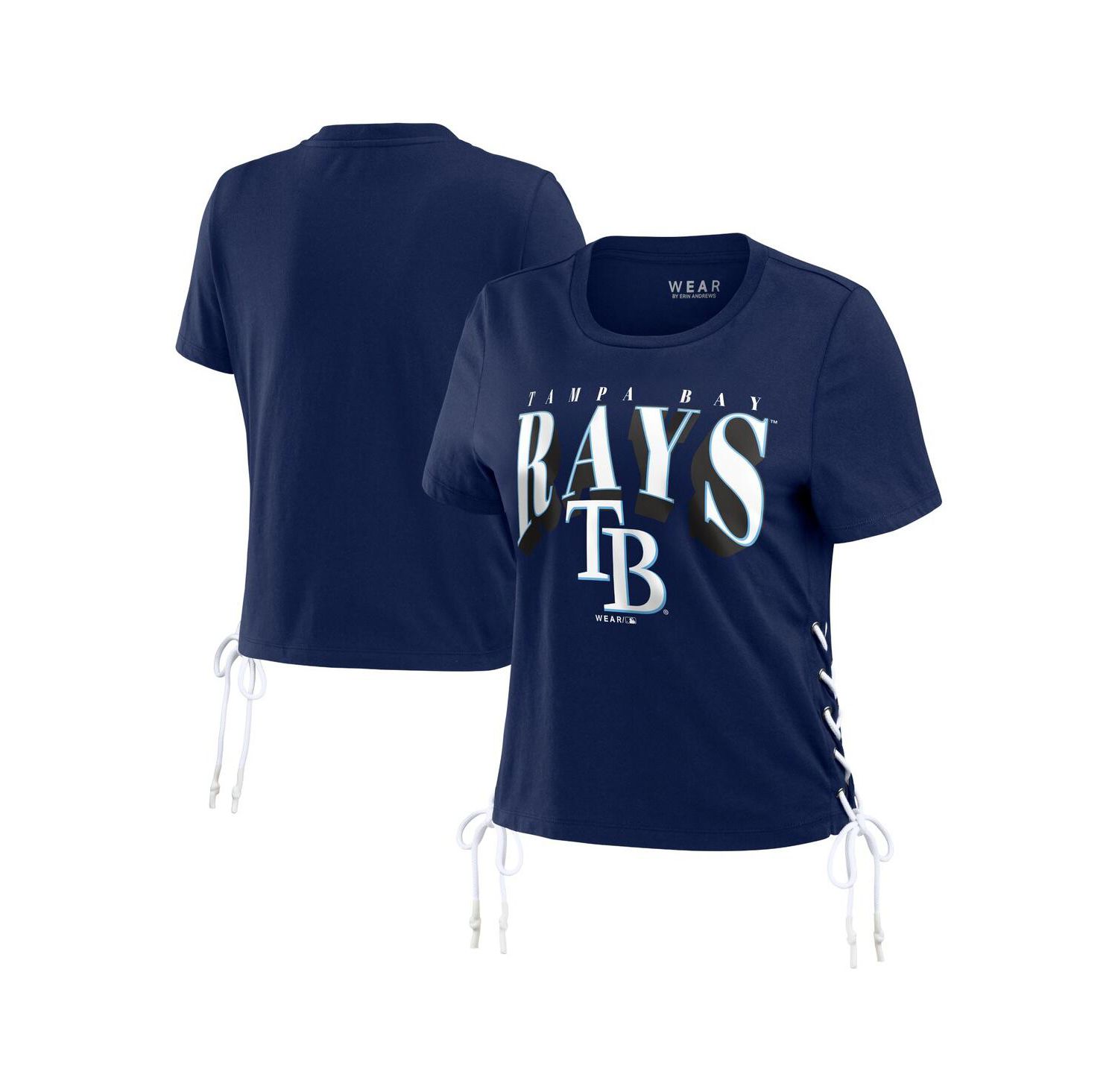 Women's Navy Tampa Bay Rays Side Lace-Up Cropped T-Shirt