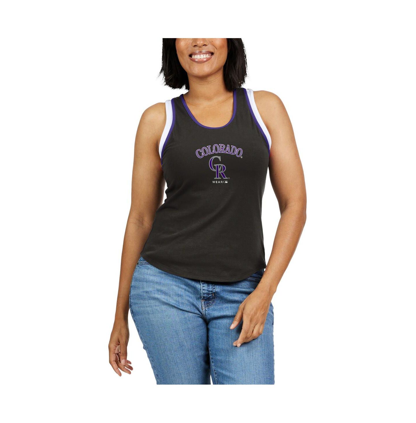 Женский топ WEAR by Erin Andrews Black Colorado Rockies Colorblock Racerback — фото 3
