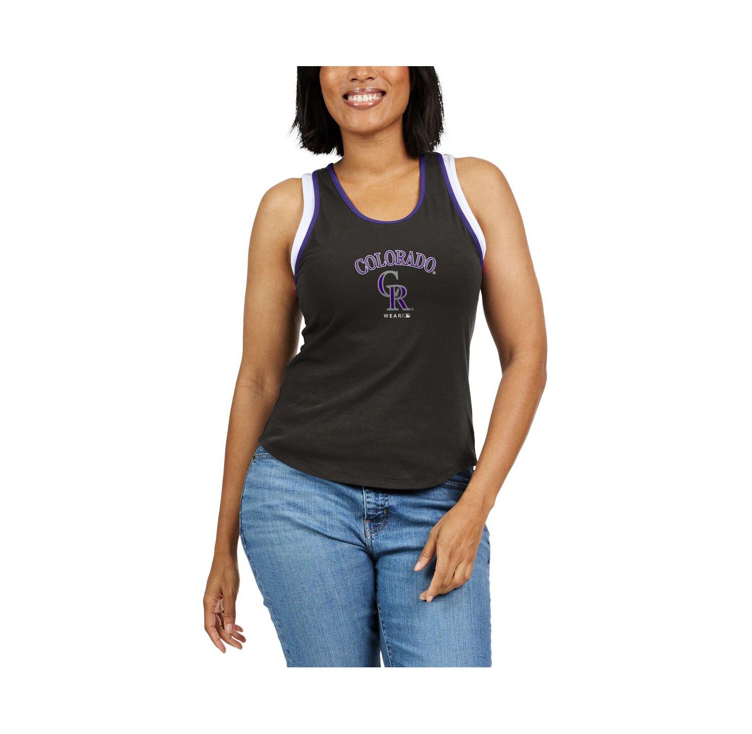 Women's Black Colorado Rockies Colorblock Racerback Tank Top