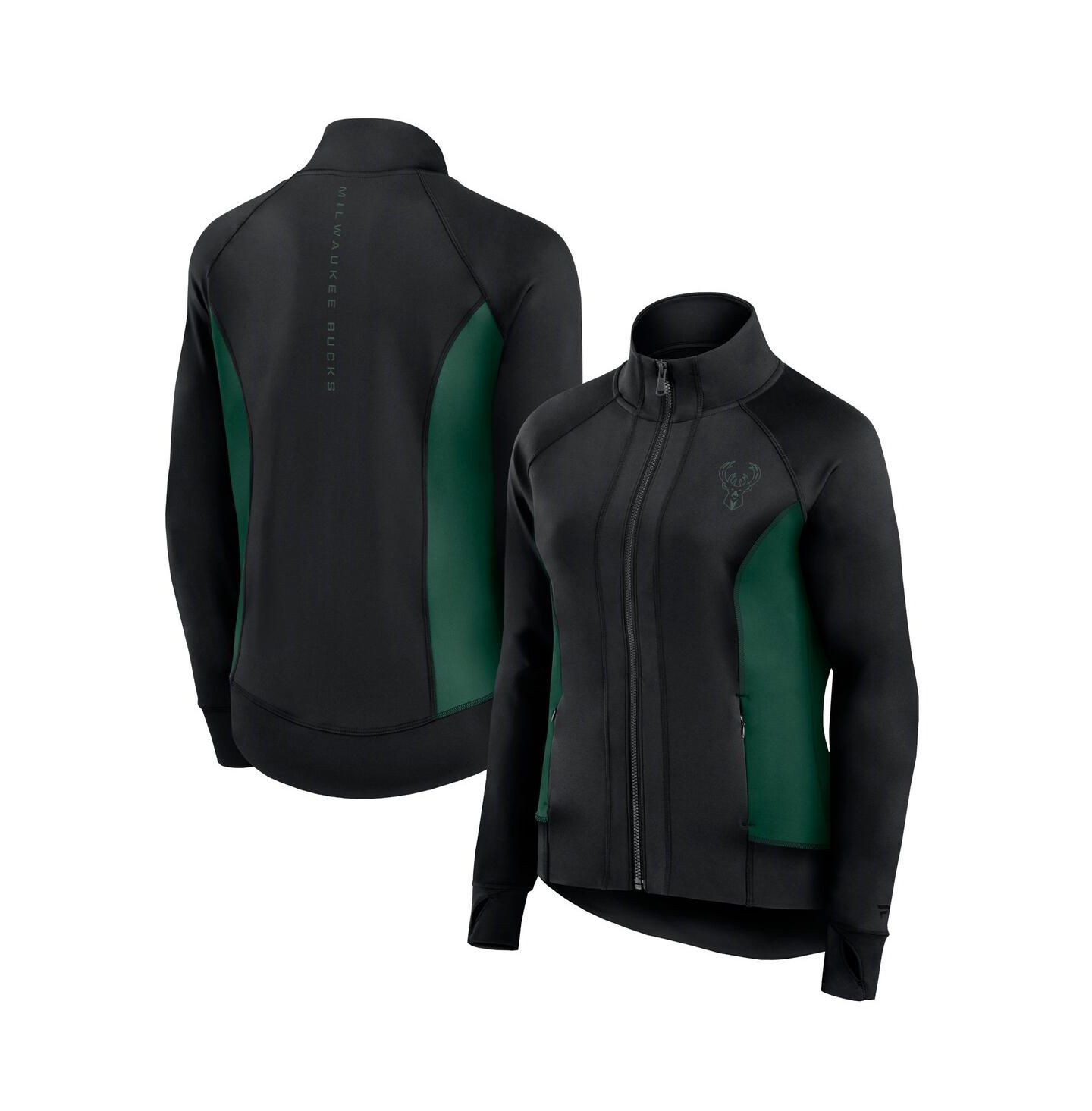 Женская куртка Fanatics Black Milwaukee Bucks Studio Fitted Full-Zip Gym Track Jacket — фото 1