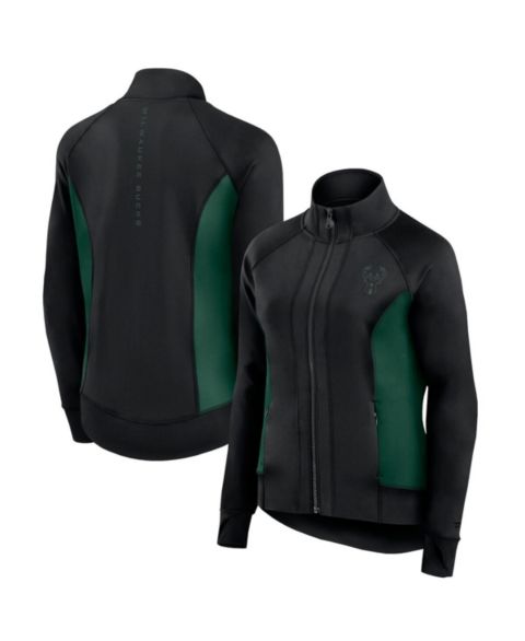 Женские куртки Fanatics Women's Black Milwaukee Bucks Studio Fitted Full-Zip Gym Track Jacket