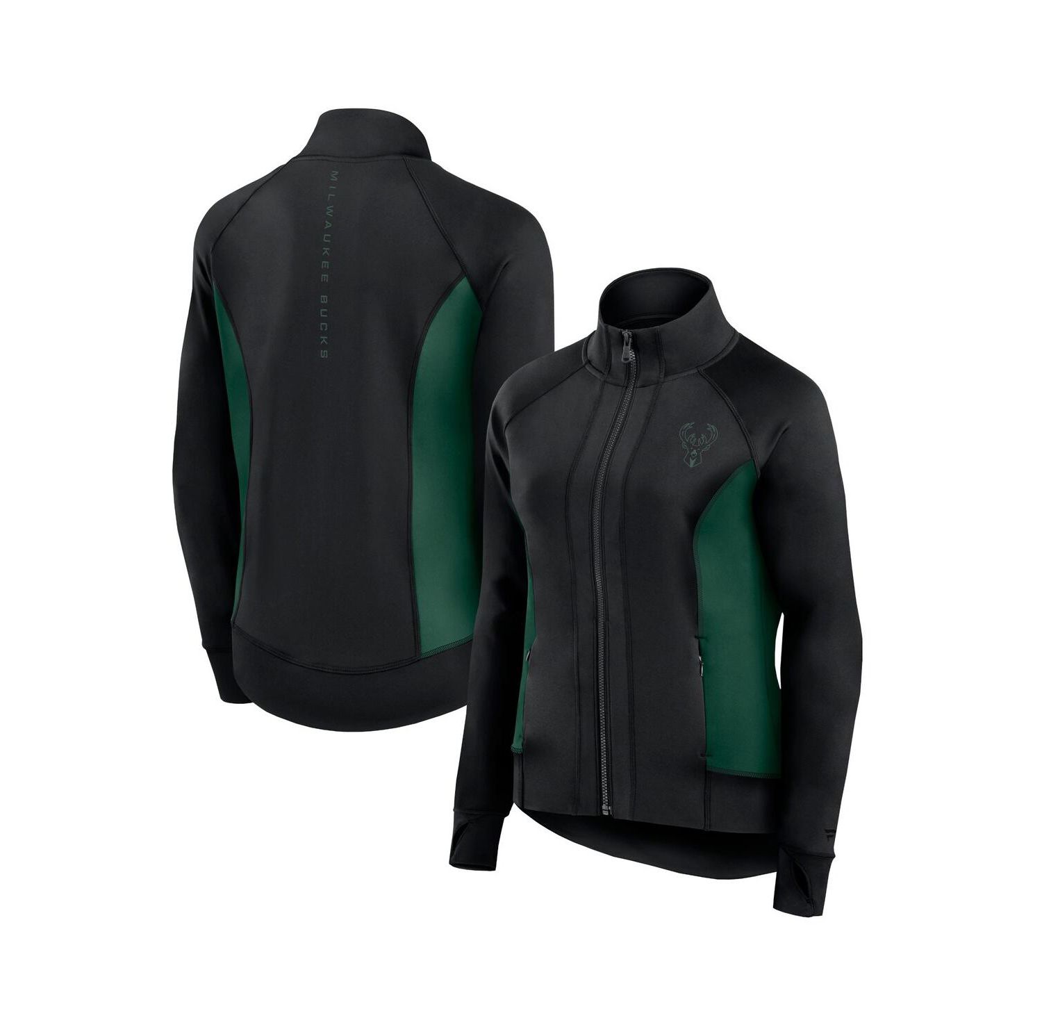 Women's Black Milwaukee Bucks Studio Fitted Full-Zip Gym Track Jacket