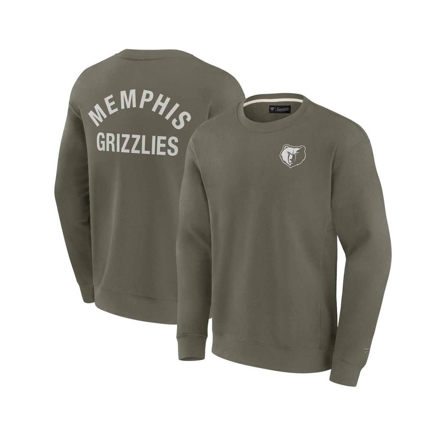 Men's and Women's Olive Memphis Grizzlies Super Soft Pullover Crew Sweatshirt