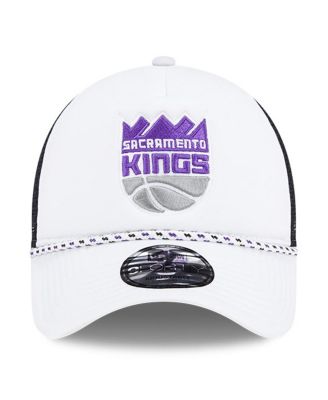 Men's White/Black Sacramento Kings Court Sport Foam A-Frame 9FORTY Adjustable Trucker Hat