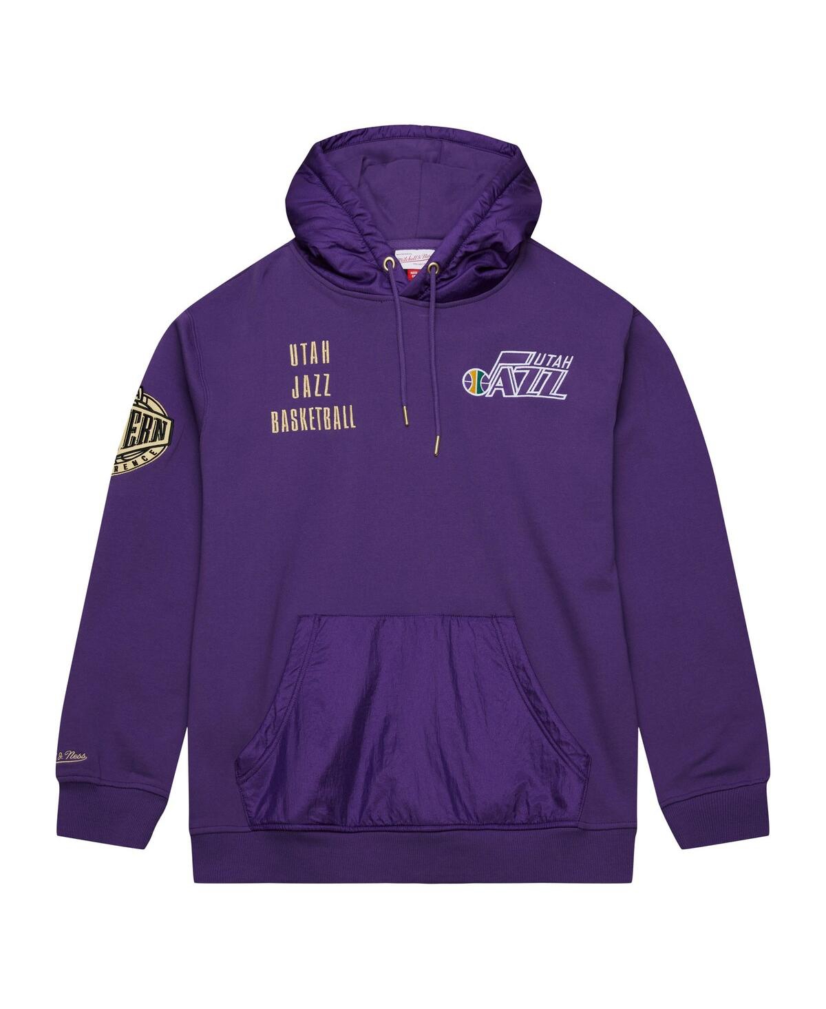 Mitchell & Ness Men'sUtah Jazz Team Og 2.0 Vintage Logo Fleece Pullover Hoodie - Purple