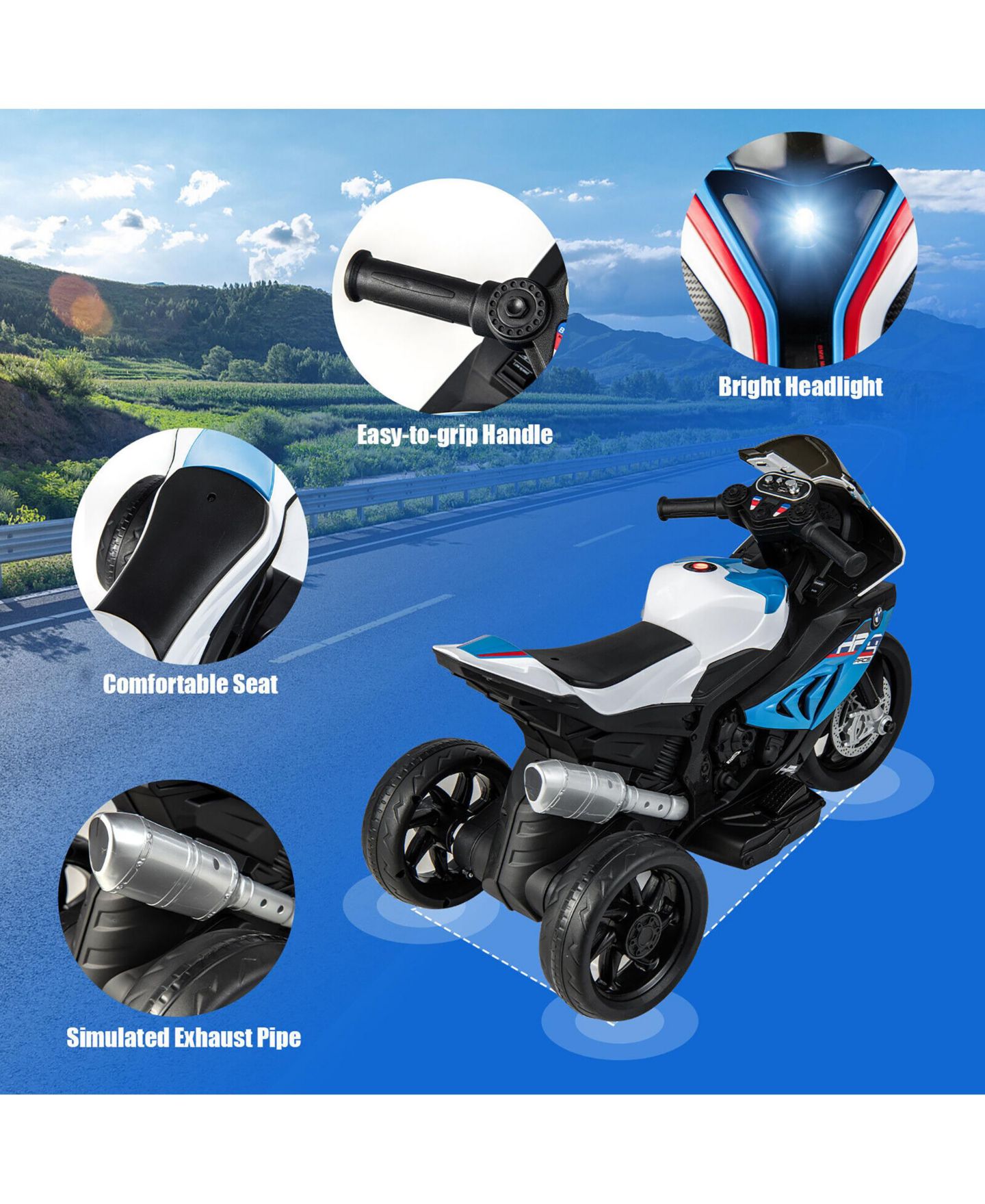 Детская игрушка Gymax 12V Licensed BMW Kids Ride on Motorcycle with LED Headlights, 66 lb. Capacity, Ages 3-10, цвет: Белый, вариант 1 — фото 6
