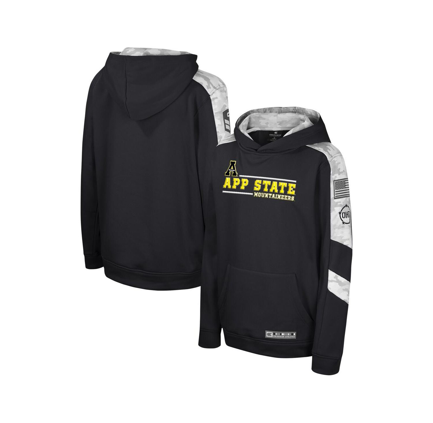 Big Boys and Girls Black Appalachian State Mountaineers OHT Military Appreciation Cyclone Digital Camo Pullover Hoodie