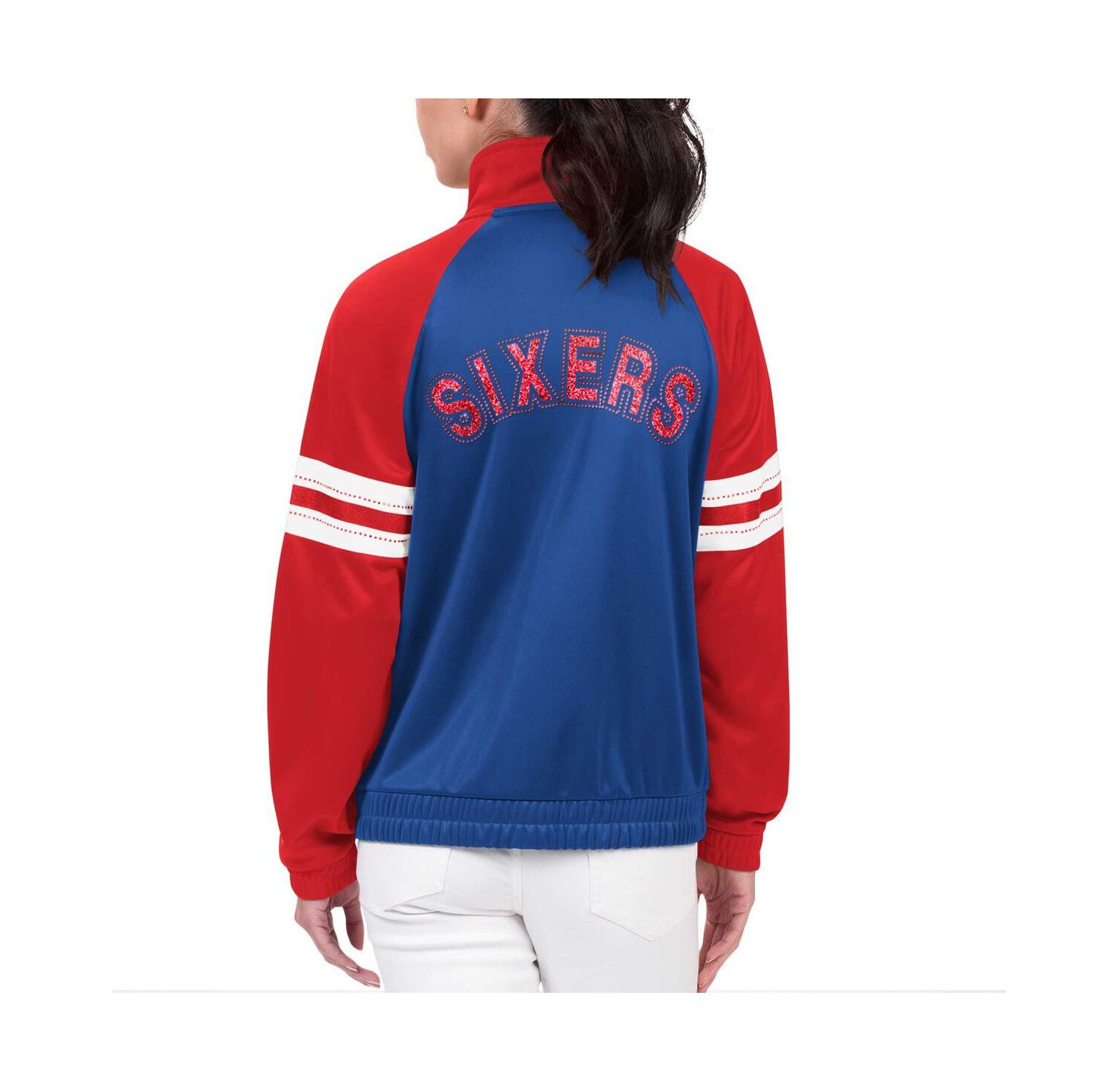 Women's Royal Philadelphia 76ers Main Player Raglan Rhinestone Full-Zip Track Jacket