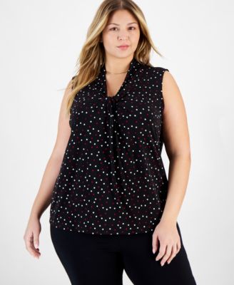 Kasper Womens Plus Polka Dot Cut Out Top Black Size 3x main image 0