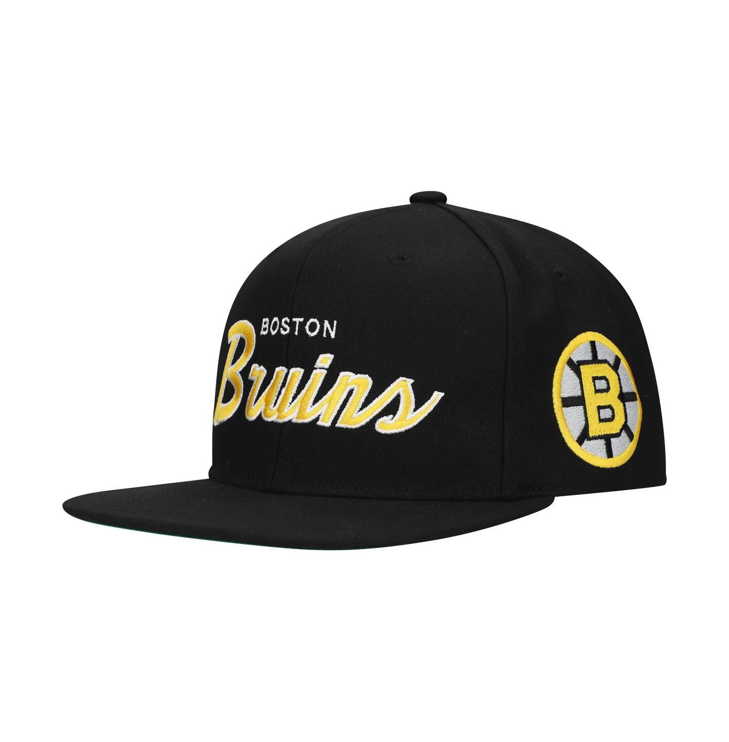 Мужская кепка Mitchell & Ness Black Boston Bruins Core Team Script 2.0 Snapback Hat — фото 1
