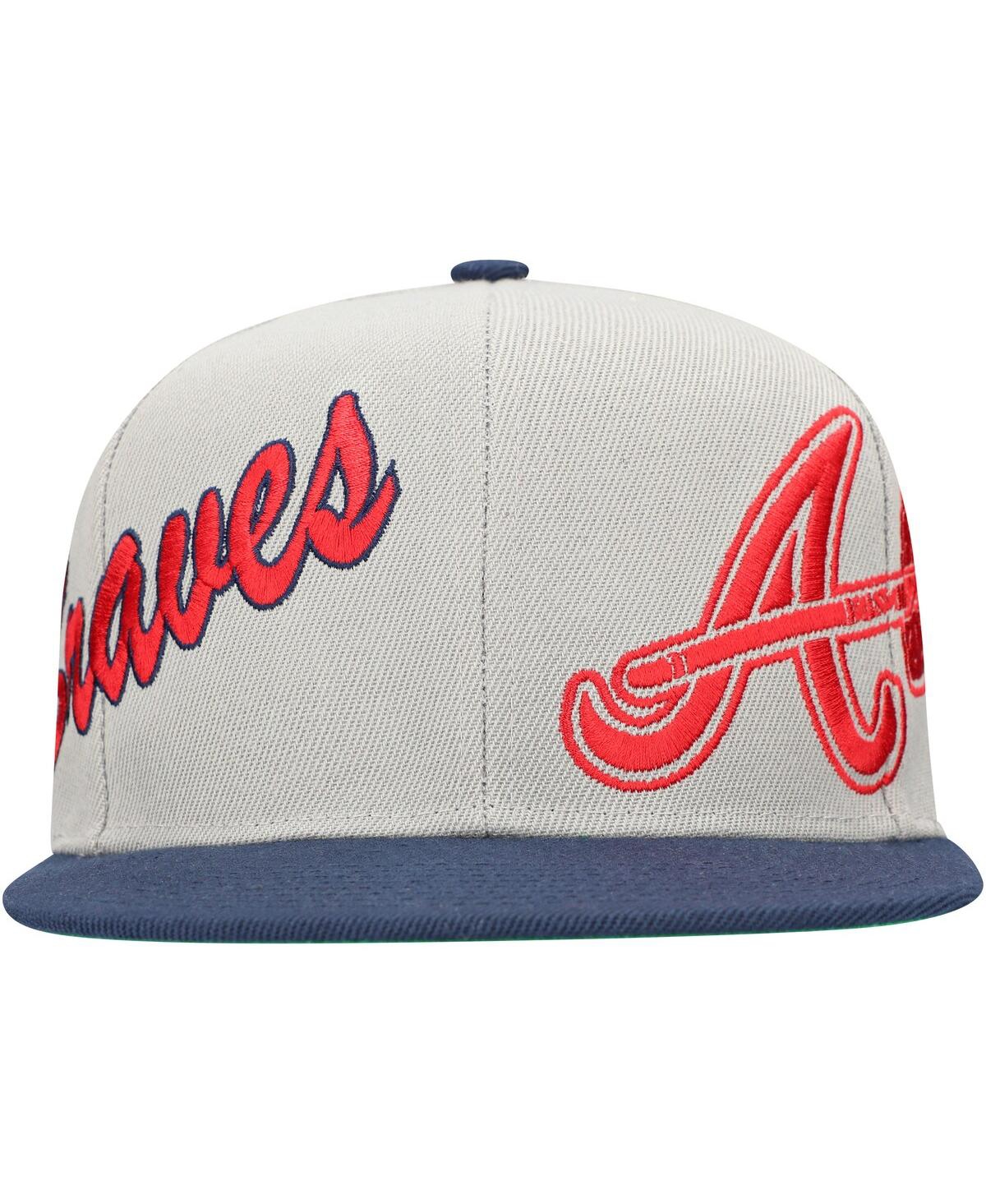 Mitchell & Ness Men's Gray/navy Atlanta Braves Knock Out Panel Snapback Hat In Gray,navy