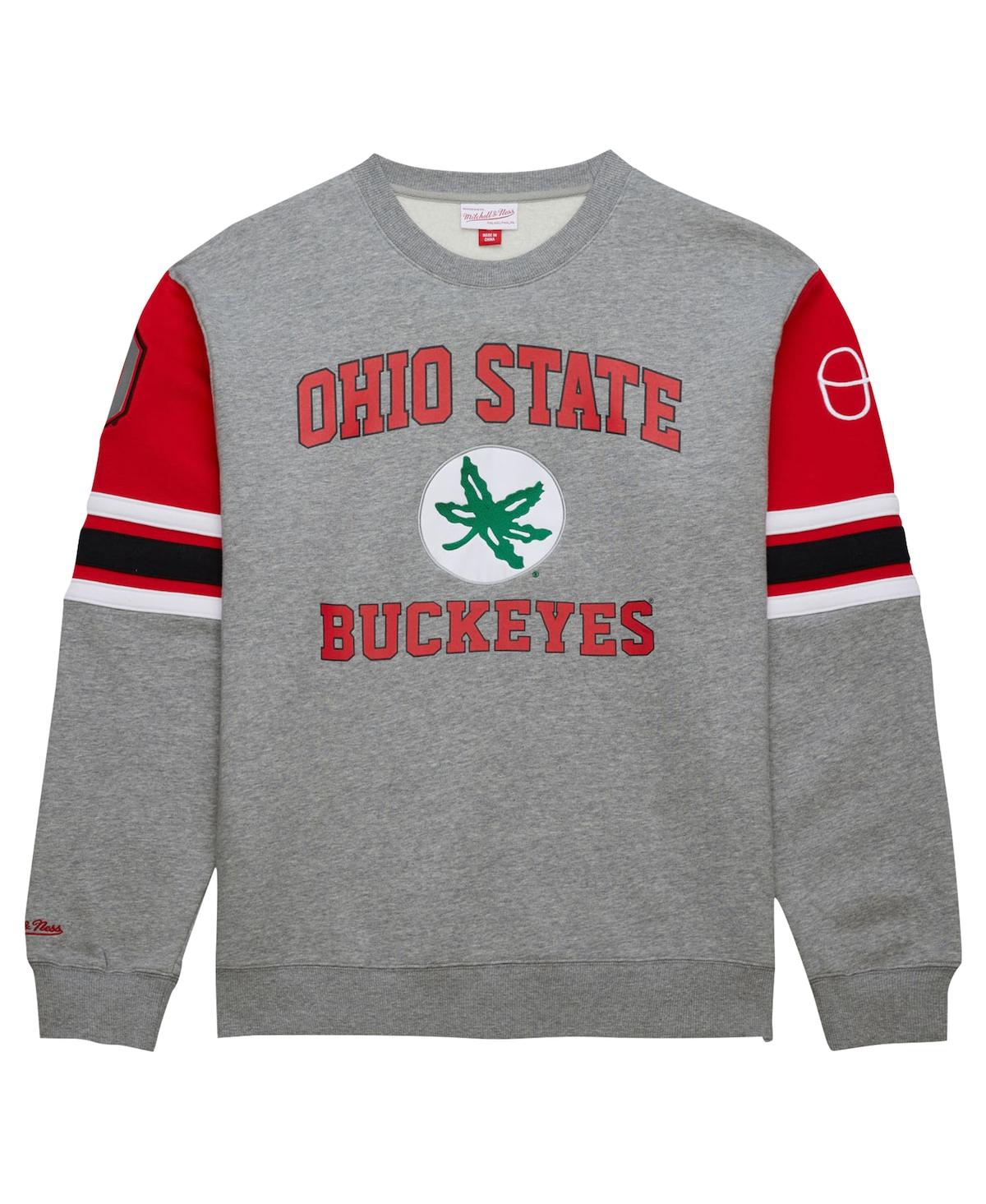 Mitchell & Ness Men's Grey Heather Ohio State Buckeyes Throwback Allover 4.0 Pullover Sweatshirt In Grey Heather