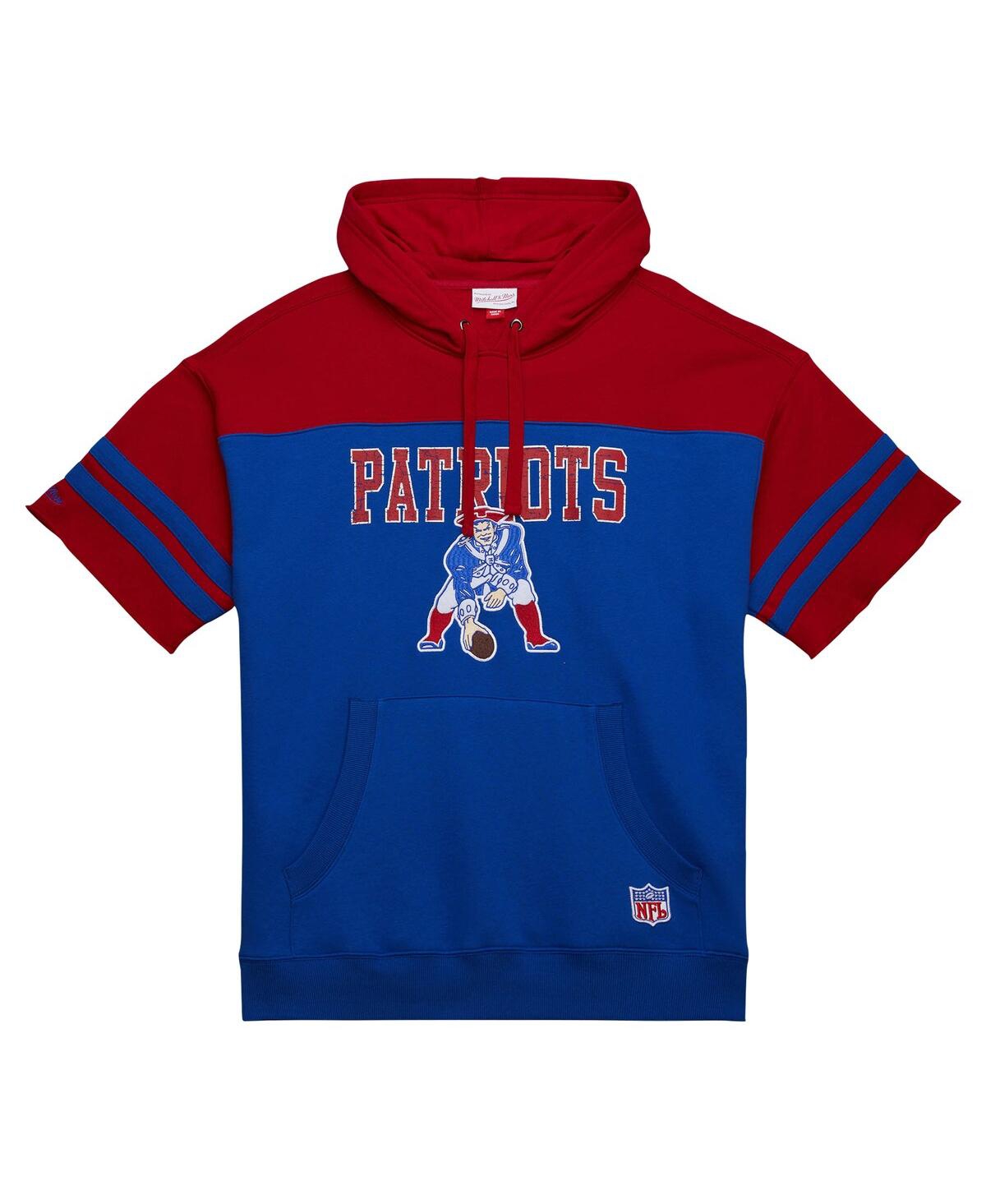 Mitchell & Ness Men'sNew England Patriots Off Field Vintage Logo Short Sleeve Pullover Hoodie - Royal
