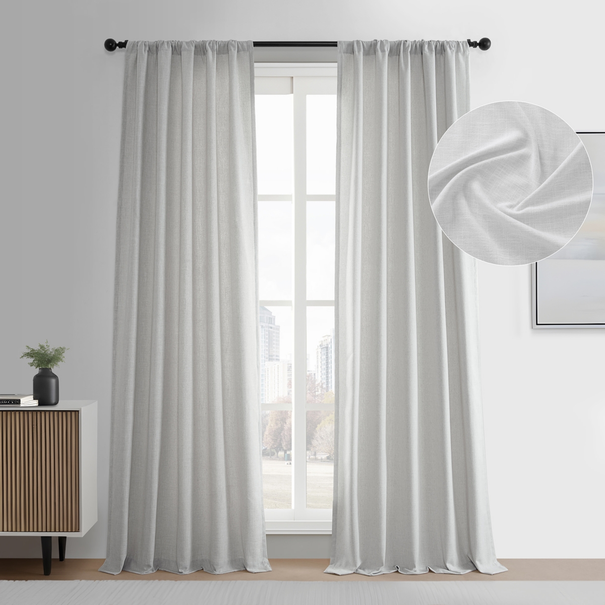 Half Price Drapes Off White Simply Faux Linen Curtain Pair (2 Panels