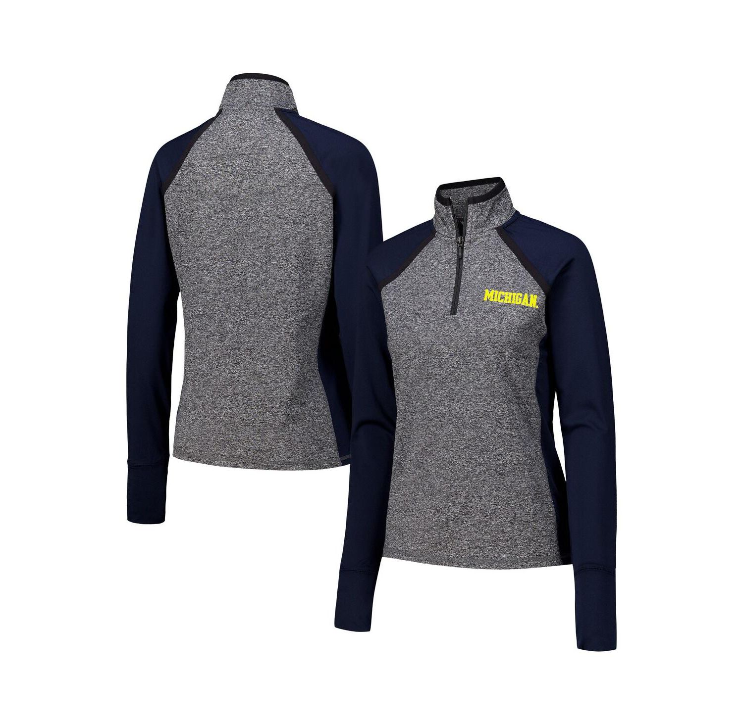 Women's Navy/Heather Gray Michigan Wolverines Finalist Raglan Quarter-Zip Jacket